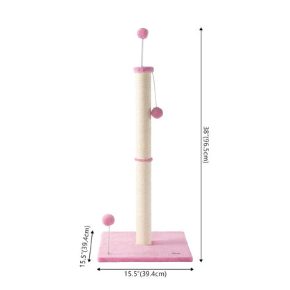 Rylie Farmhouse Sisal Pillar Scratching Post with Toys & Balls, Pink/Cream
