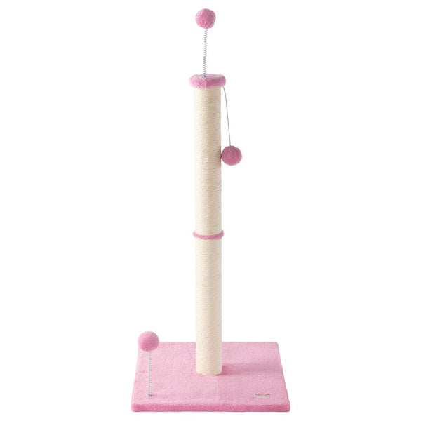 Rylie Farmhouse Sisal Pillar Scratching Post with Toys & Balls, Pink/Cream