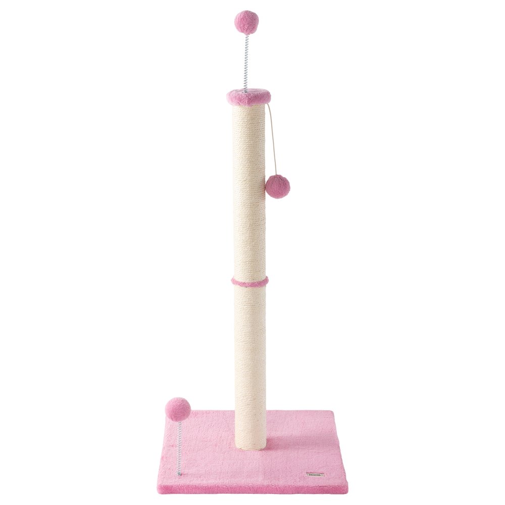 Rylie Farmhouse Sisal Pillar Scratching Post with Toys & Balls, Pink/Cream