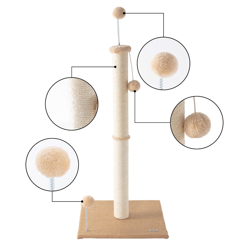 Rylie Farmhouse Sisal Pillar Scratching Post with Toys & Balls, Brown/Cream