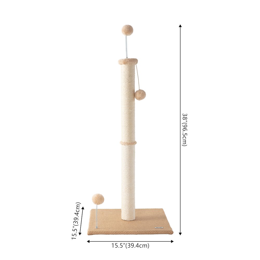 Rylie Farmhouse Sisal Pillar Scratching Post with Toys & Balls, Brown/Cream