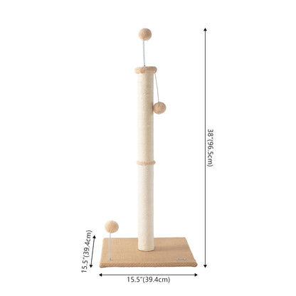 Rylie Farmhouse Sisal Pillar Scratching Post with Toys & Balls, Brown/Cream