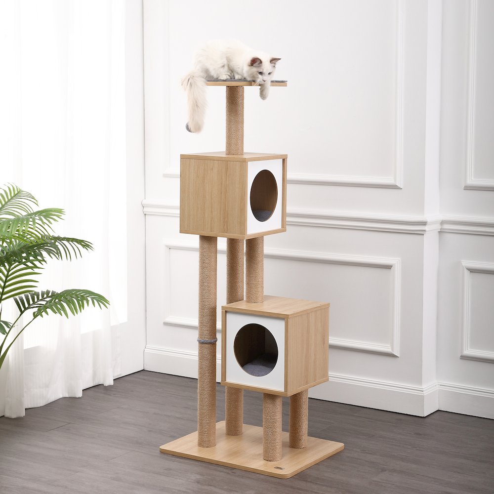 Sawyer 3-Tier Minimalist Jute Cat Tree Condo With Scratching Posts