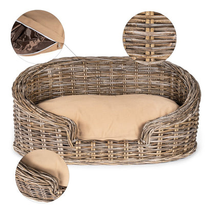 Curvy Classic Handwoven Rattan Dog Bed With Machine-Washable Cushion
