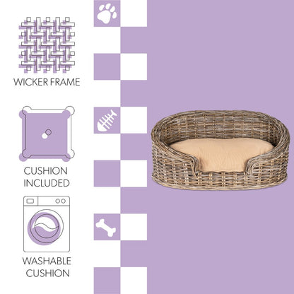 Curvy Classic Handwoven Rattan Dog Bed With Machine-Washable Cushion