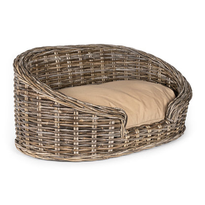 Curvy Classic Handwoven Rattan Dog Bed With Machine-Washable Cushion