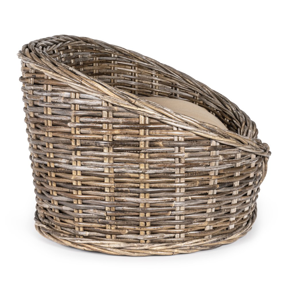 Curvy Classic Handwoven Rattan Dog Bed With Machine-Washable Cushion