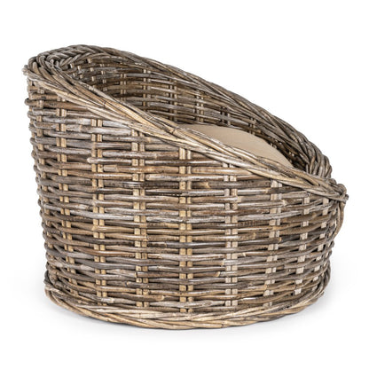Curvy Classic Handwoven Rattan Dog Bed With Machine-Washable Cushion