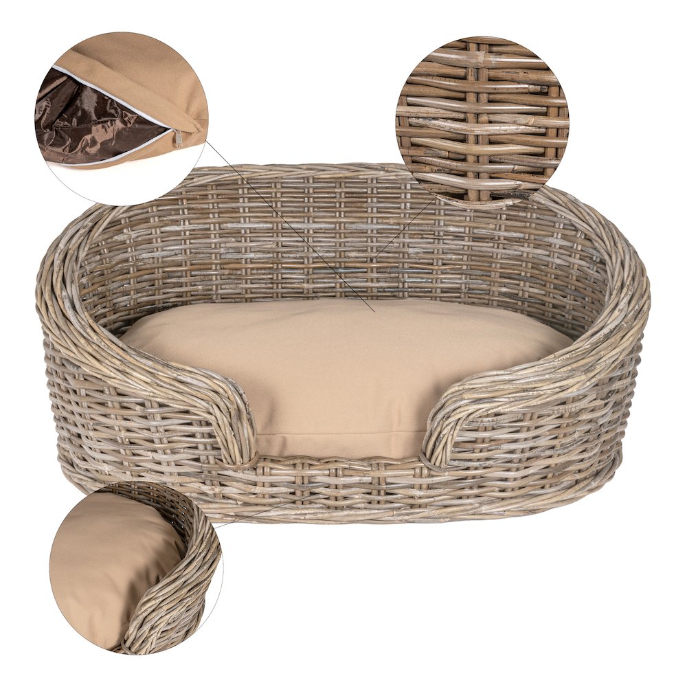Curvy Classic Handwoven Rattan Dog Bed With Machine-Washable Cushion