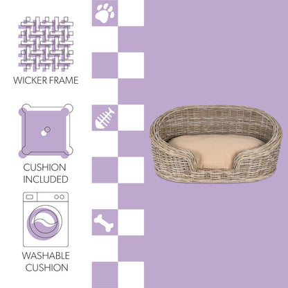 Curvy Classic Handwoven Rattan Dog Bed With Machine-Washable Cushion