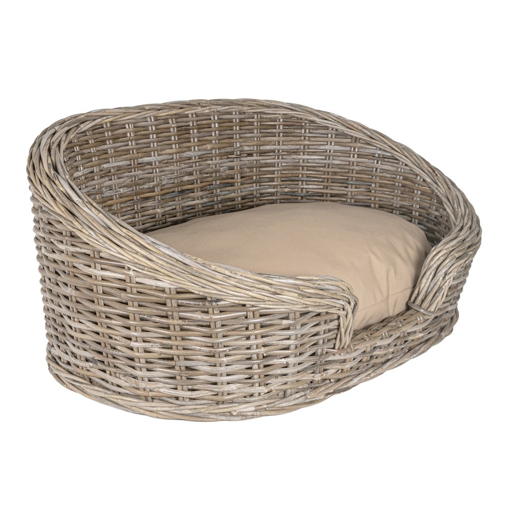 Curvy Classic Handwoven Rattan Dog Bed With Machine-Washable Cushion