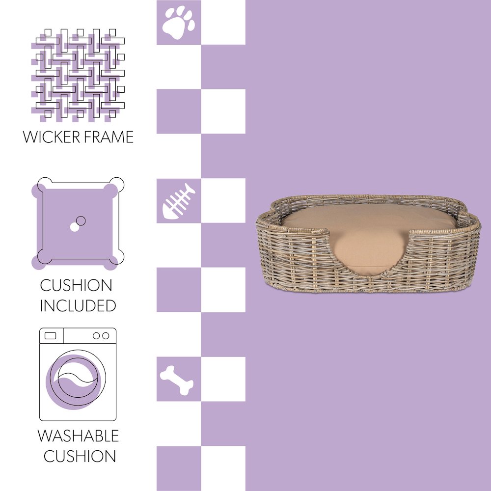 Scallop Tropical Handwoven Rattan Dog Bed With Machine Washable Cushion