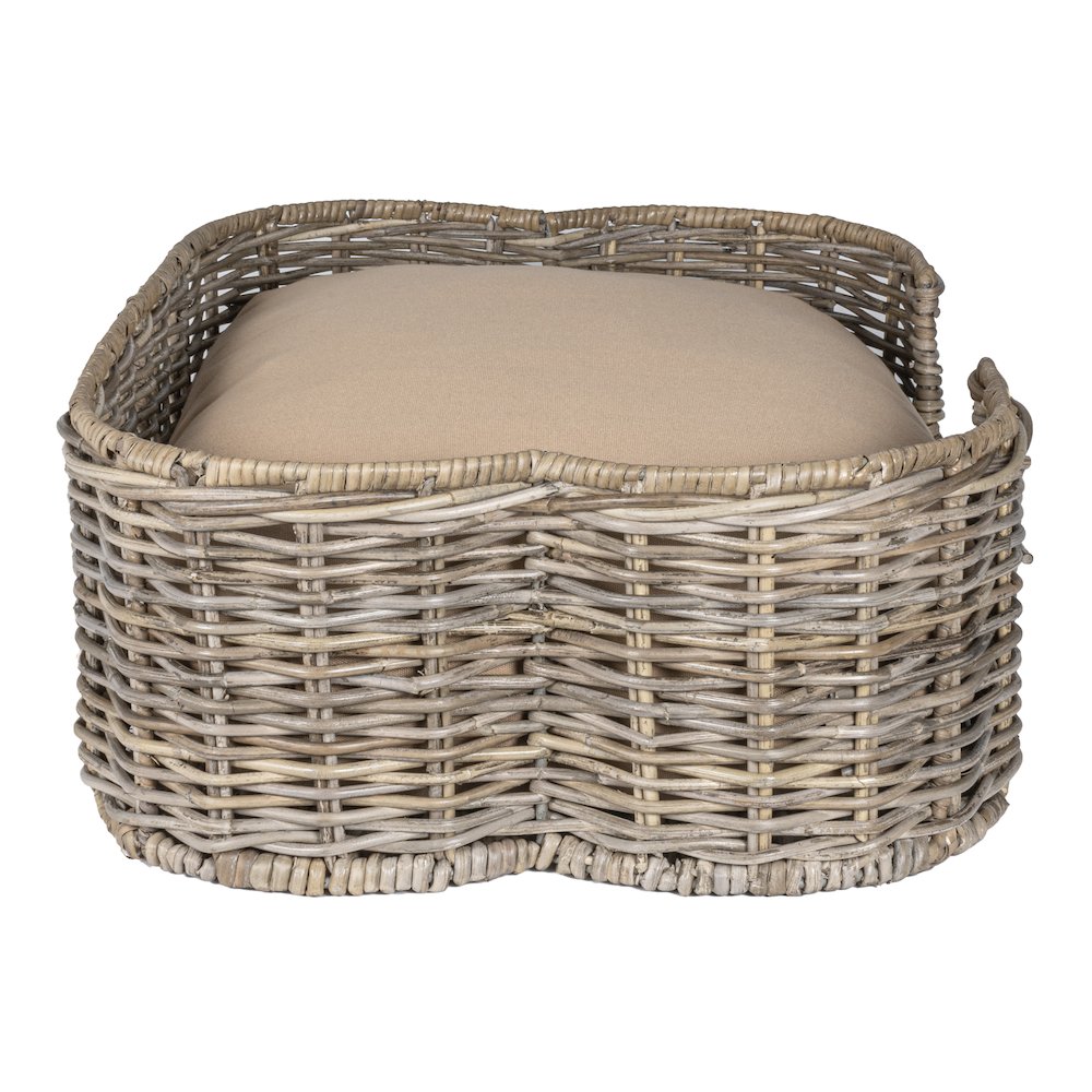 Scallop Tropical Handwoven Rattan Dog Bed With Machine Washable Cushion