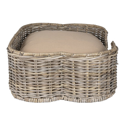Scallop Tropical Handwoven Rattan Dog Bed With Machine Washable Cushion