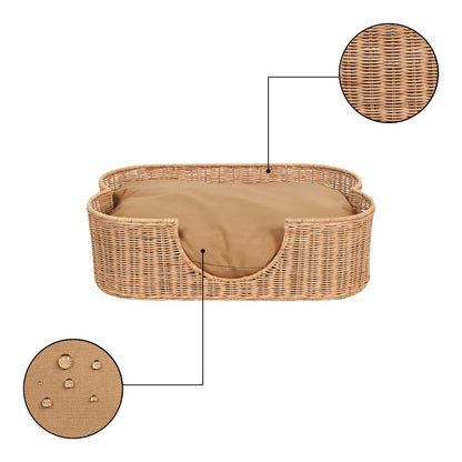 Scallop Tropical Water Hyacinth Pet Bed with Washable Cushion, Light Brown