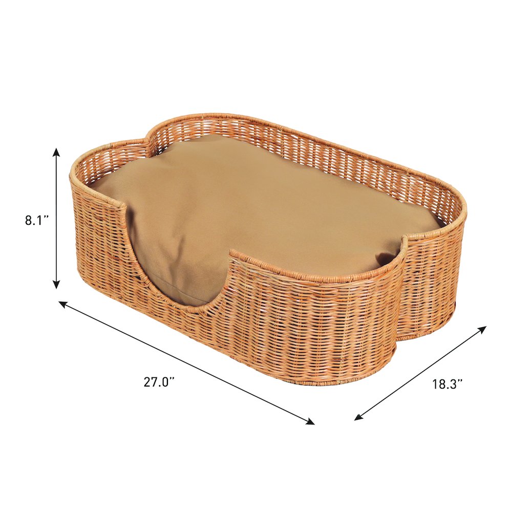 Scallop Tropical Water Hyacinth Pet Bed with Washable Cushion, Light Brown