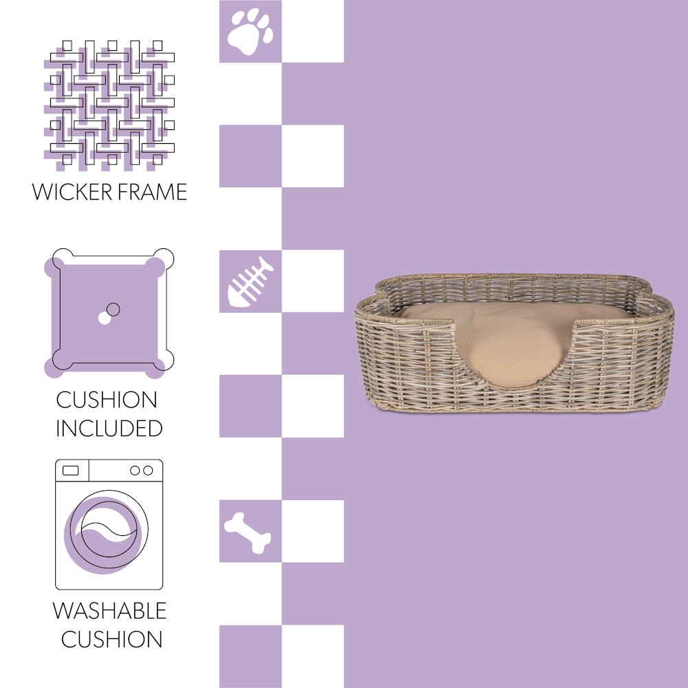 Scallop Tropical Handwoven Rattan Dog Bed With Machine Washable Cushion