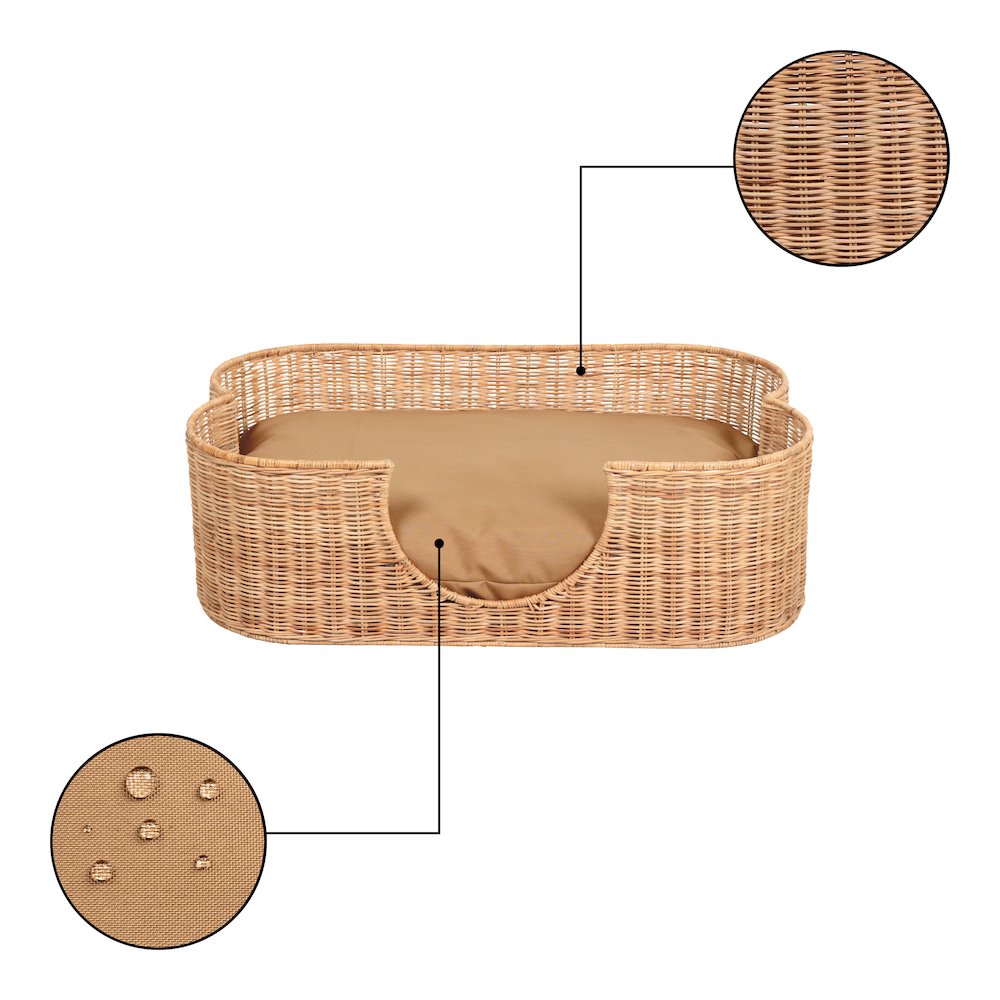 Scallop Tropical Water Hyacinth Pet Bed with Washable Cushion, Light Brown