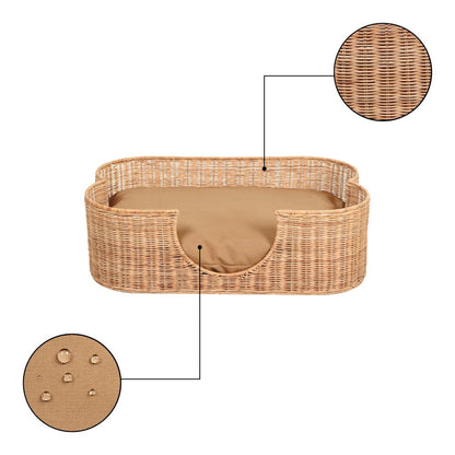 Scallop Tropical Water Hyacinth Pet Bed with Washable Cushion, Light Brown
