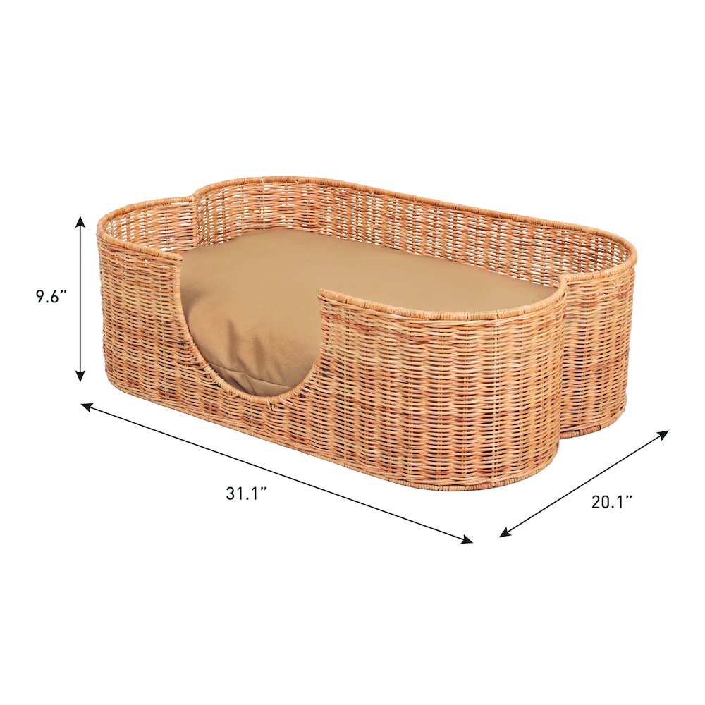 Scallop Tropical Water Hyacinth Pet Bed with Washable Cushion, Light Brown