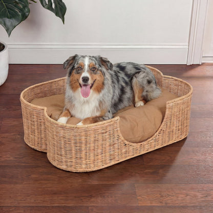 Scallop Tropical Water Hyacinth Pet Bed with Washable Cushion, Light Brown