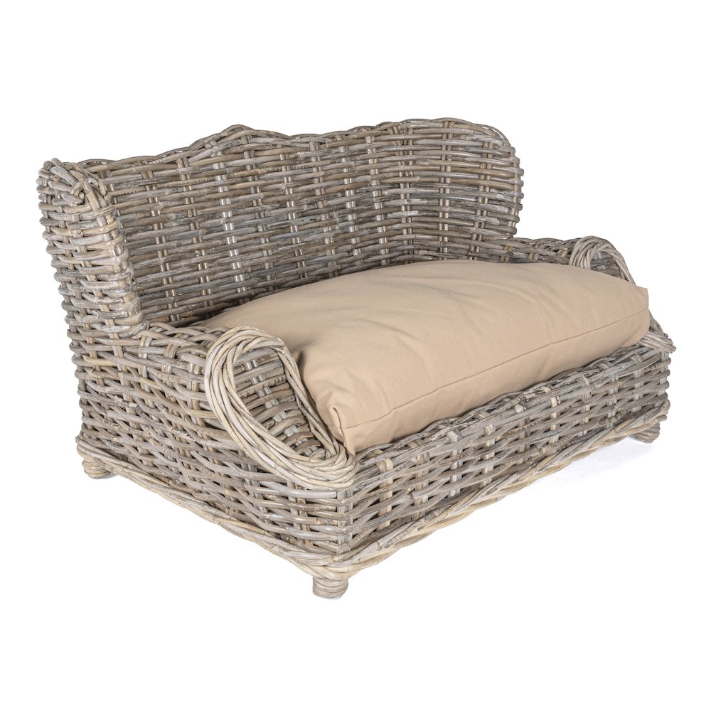 Classic Mediterranean Handwoven Rattan Dog Daybed With Machine-Washable Cushion