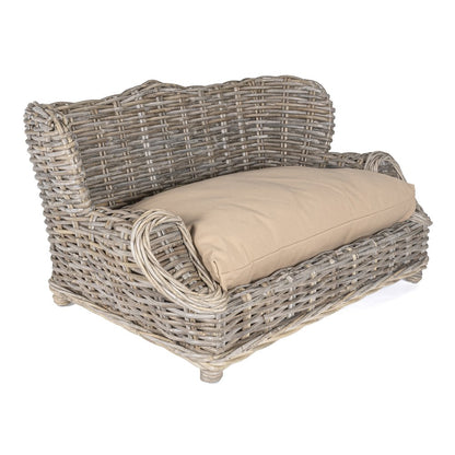 Classic Mediterranean Handwoven Rattan Dog Daybed With Machine-Washable Cushion