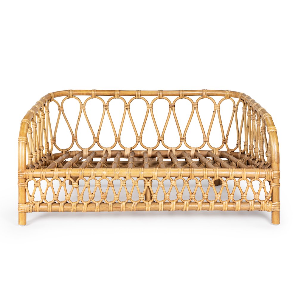 Elevated Bohemian Handwoven Rattan Dog Daybed With Machine-Washable Cushion
