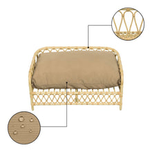 Elevated Bohemian Rattan Pet Daybed with Machine-Washable Cushion, Light Brown