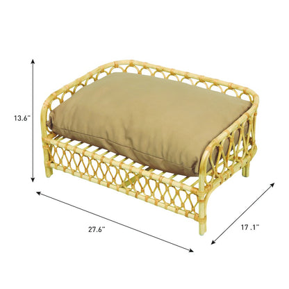 Elevated Bohemian Rattan Pet Daybed with Machine-Washable Cushion, Light Brown