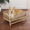 Elevated Bohemian Rattan Pet Daybed with Machine-Washable Cushion, Light Brown