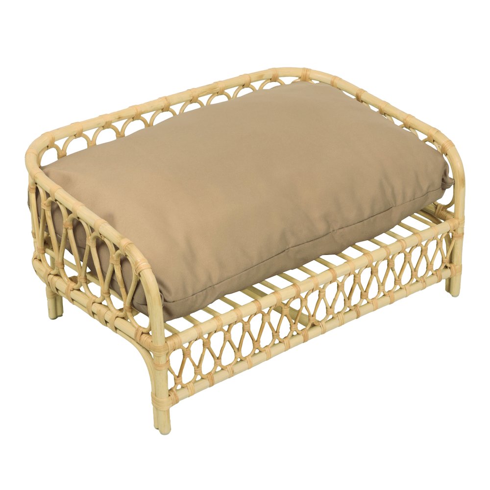 Elevated Bohemian Rattan Pet Daybed with Machine-Washable Cushion, Light Brown