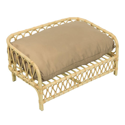 Elevated Bohemian Rattan Pet Daybed with Machine-Washable Cushion, Light Brown