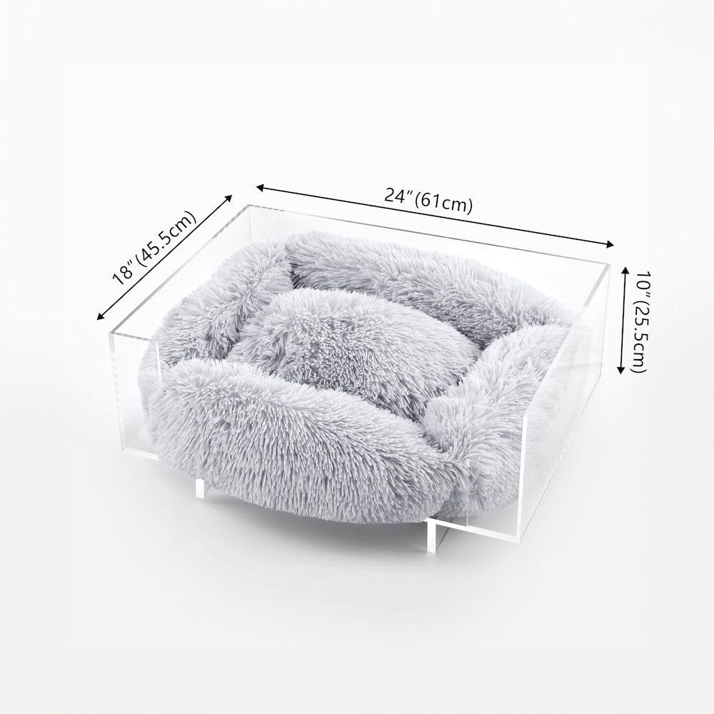 Carole Small/Medium Modern Lucite Calming Fluffy Pet Bed with Washable Cushion