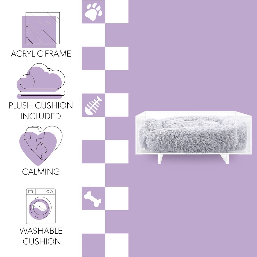 Carole Small/Medium Modern Lucite Calming Fluffy Pet Bed with Washable Cushion