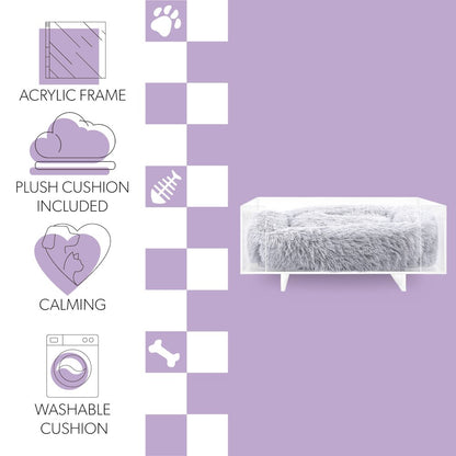 Carole Small/Medium Modern Lucite Calming Fluffy Pet Bed with Washable Cushion