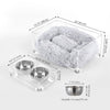 Fluffy Pet Bed with Washable Cushion and 4" Elevated Pet Feeder
