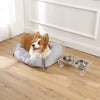Fluffy Pet Bed with Washable Cushion and 4" Elevated Pet Feeder
