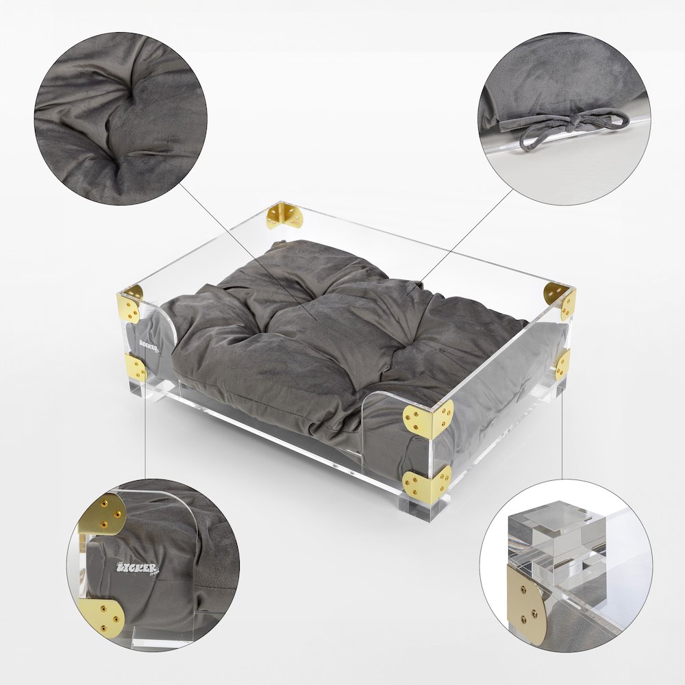 Haines Small/Medium Modern Lucite Velvet Pet Bed with Washable Cushion