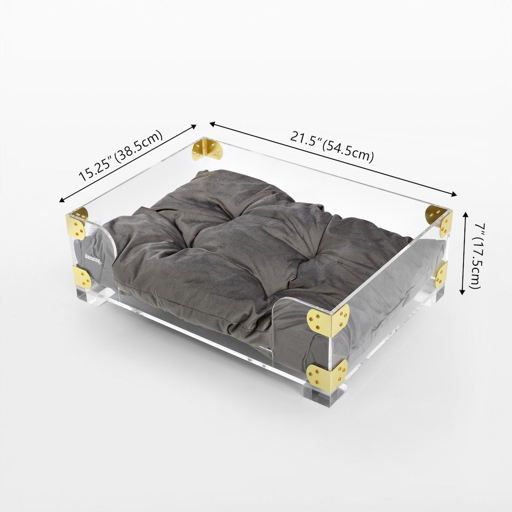 Haines Small/Medium Modern Lucite Velvet Pet Bed with Washable Cushion