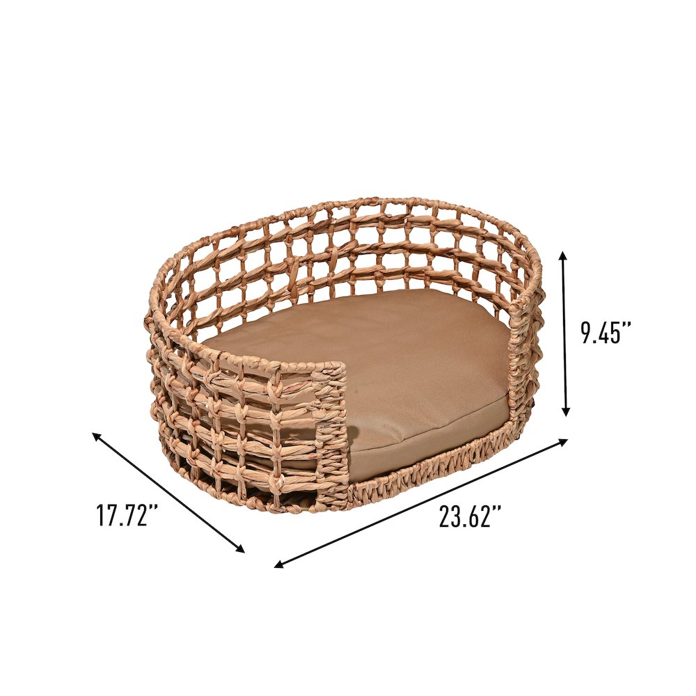 Gigi Modern Bohemian Handwoven Hyacinth Open-Weave Oval Pet Bed