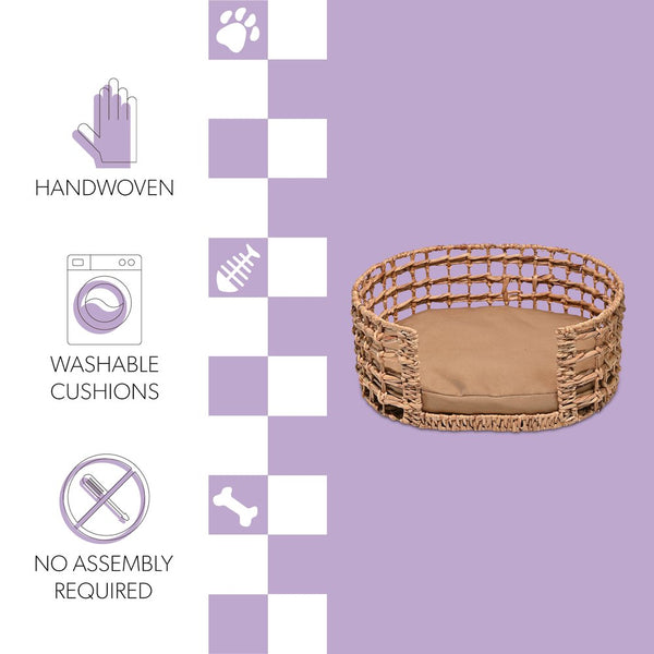 Gigi Modern Bohemian Handwoven Hyacinth Open-Weave Oval Pet Bed