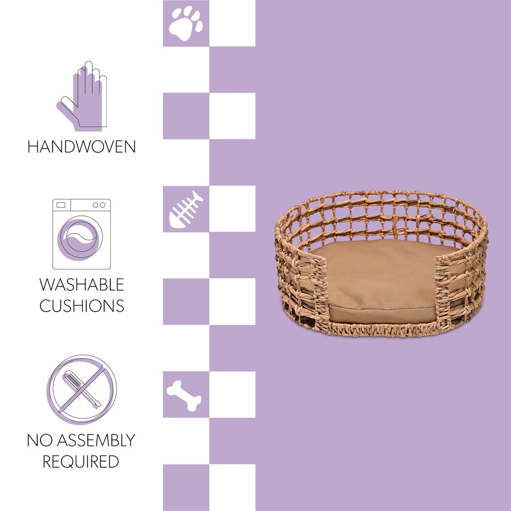Gigi Modern Bohemian Handwoven Hyacinth Open-Weave Oval Pet Bed
