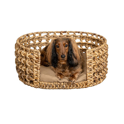 Gigi Modern Bohemian Handwoven Hyacinth Open-Weave Oval Pet Bed