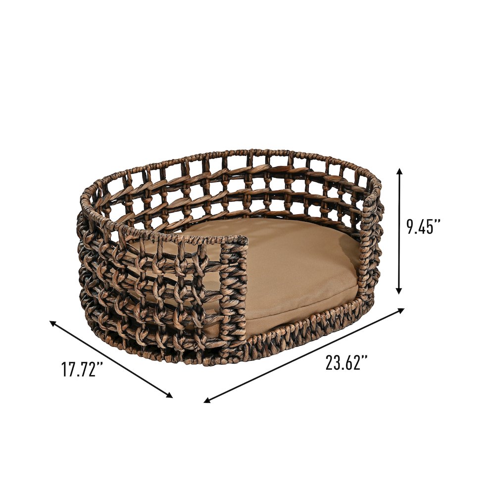 Gigi Modern Bohemian Handwoven Hyacinth Open-Weave Oval Pet Bed