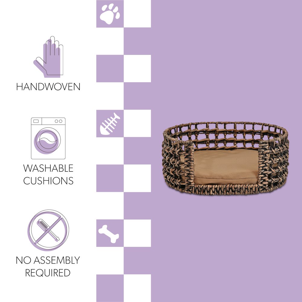 Gigi Modern Bohemian Handwoven Hyacinth Open-Weave Oval Pet Bed