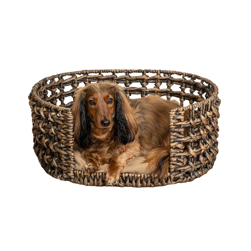 Gigi Modern Bohemian Handwoven Hyacinth Open-Weave Oval Pet Bed