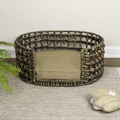 Gigi Modern Bohemian Handwoven Hyacinth Open-Weave Oval Pet Bed