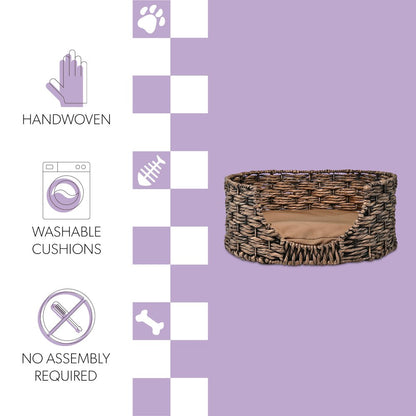 Perri Classic Farmhouse Handwoven Hyacinth Oval Pet Bed