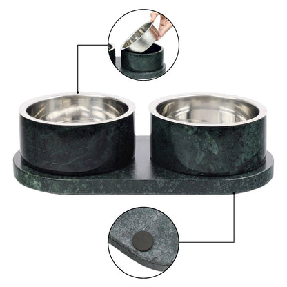 Marbre  Modern Weighted Double Marble and Stainless Steel Bowl 12oz (1.5 Cups)